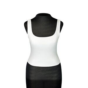 White Square Neck Sleeveless Tank Top Size S Womens Stretchy Soft Fabric